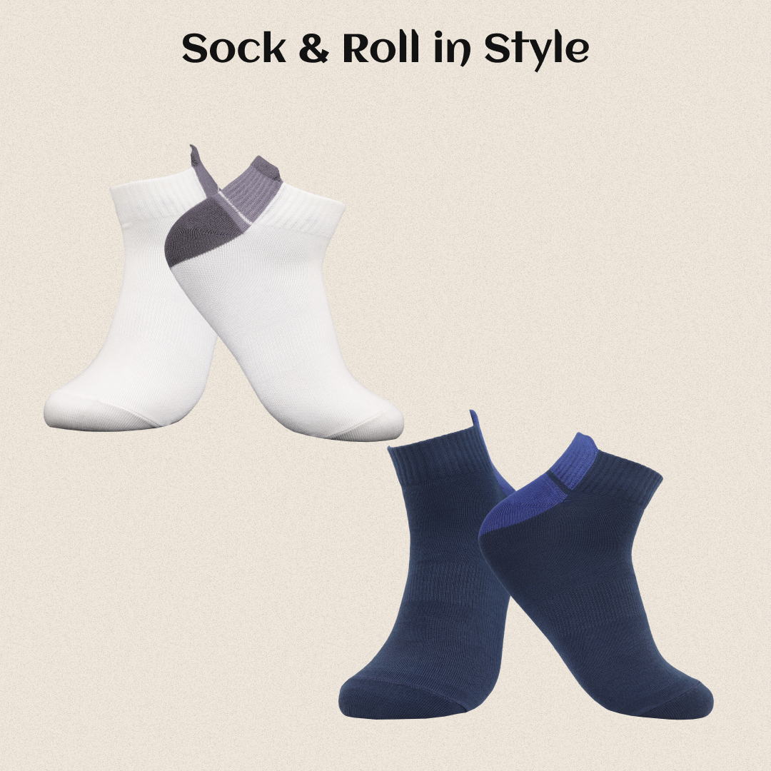 Durable men’s ankle socks in navy blue and white, pack of 2