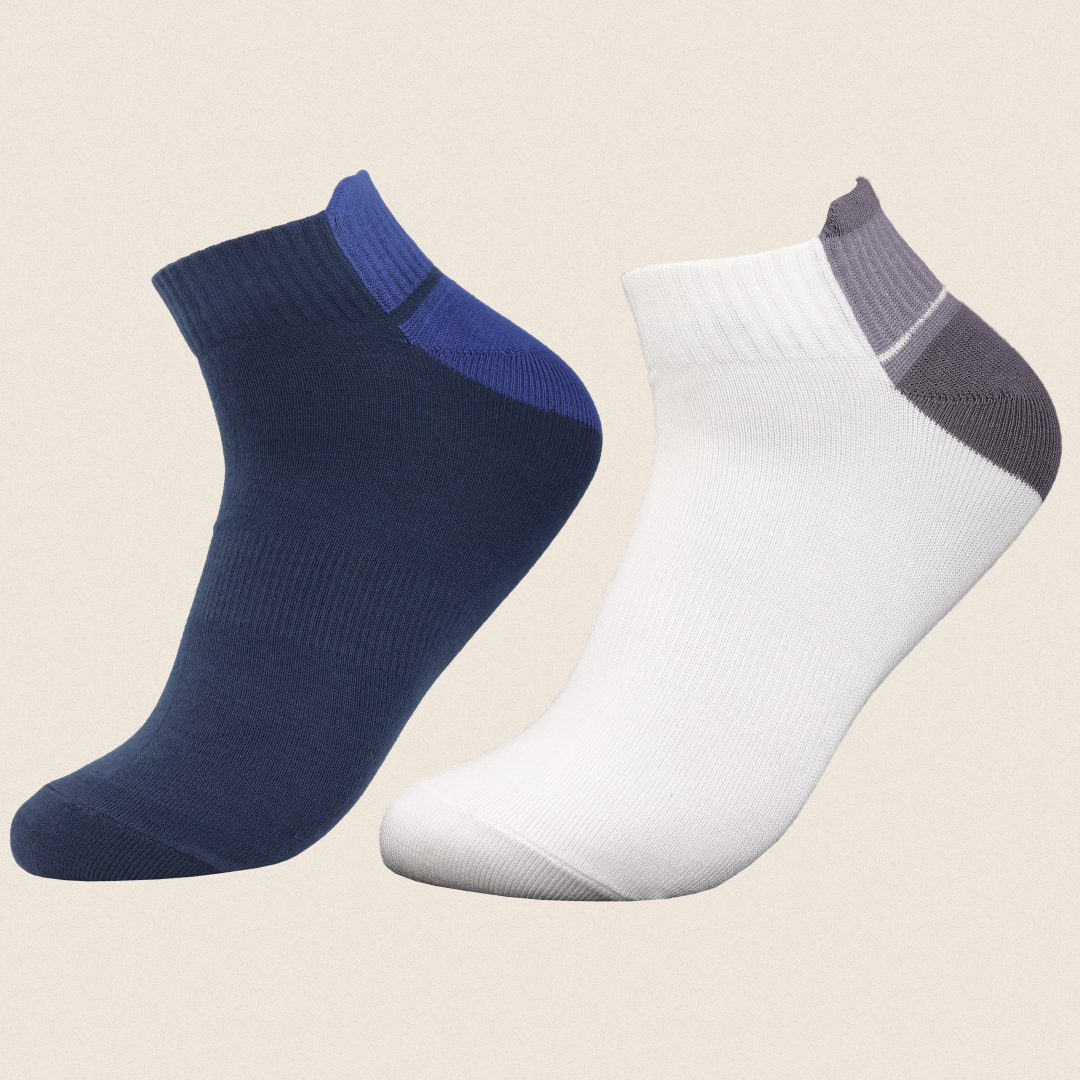 Breathable cotton ankle socks for men – navy blue and white combo