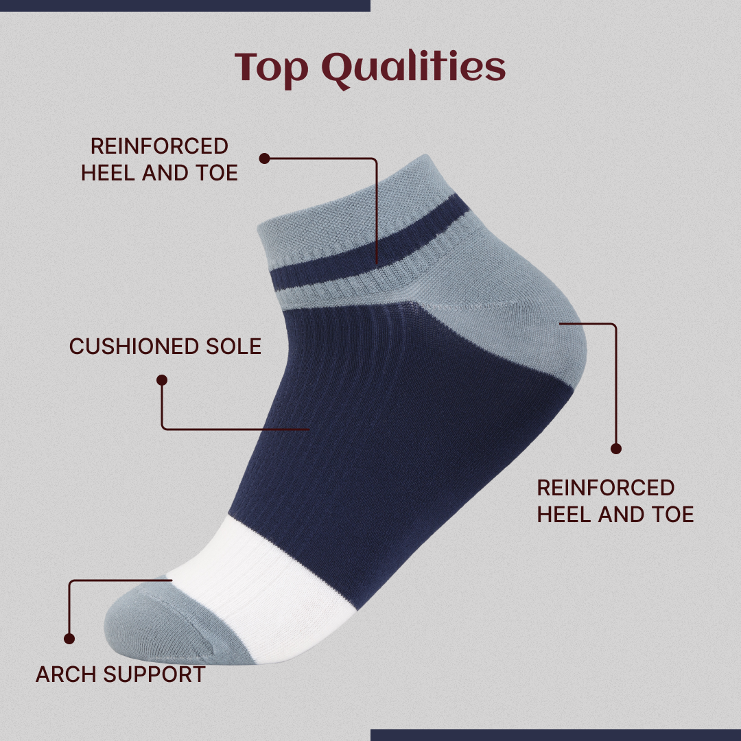 Men's navy blue ankle socks with grey stripe comfortable wear