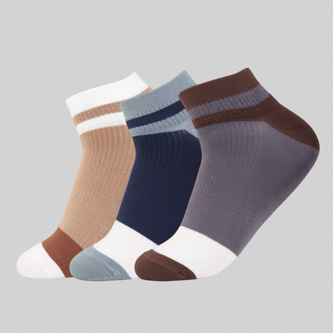 Men's brown and white ankle socks stylish cotton blend