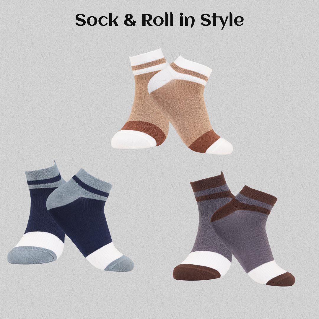 Men's grey and brown ankle socks trendy casual design