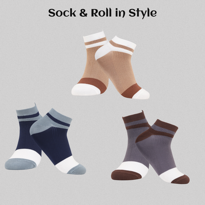 Men's grey and brown ankle socks trendy casual design