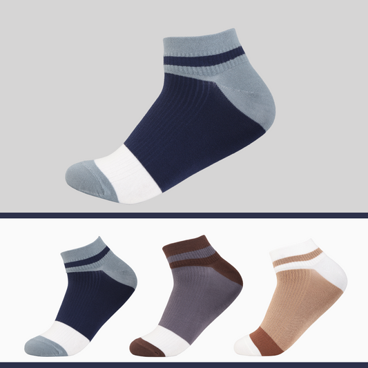 Fashionable multicolor men's ankle socks pack of 3 stylish cotton blend