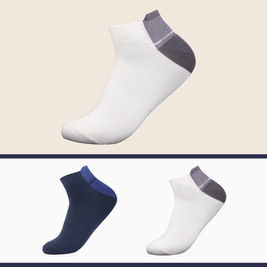 Pack of 2 men's low cut cotton ankle socks in navy and white